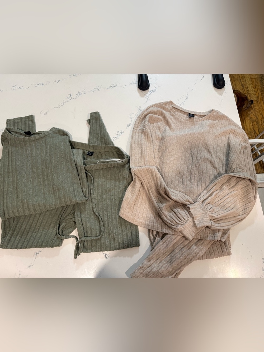 SHEIN Ribbed Crewneck Sweater Sets in Beige and Olive